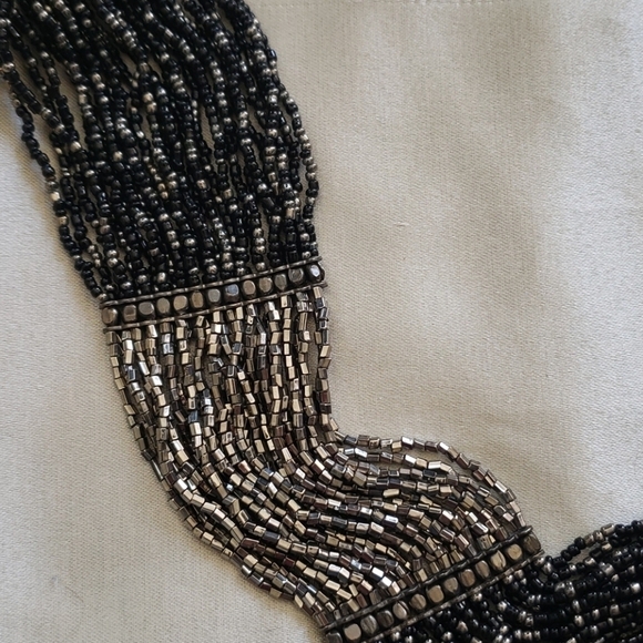 Vintage Bead Statement Necklace Black Silver - Picture 2 of 7